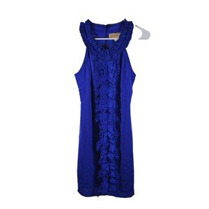 Francesca's Women's Small Royal Blue Silky Ruffle Collar Sleeveless Dress